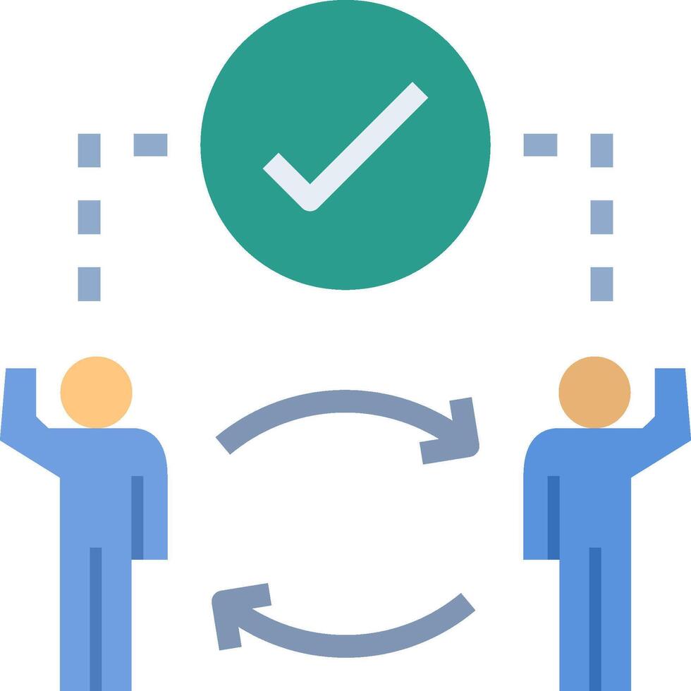 Two people are holding up a check mark and a circle vector