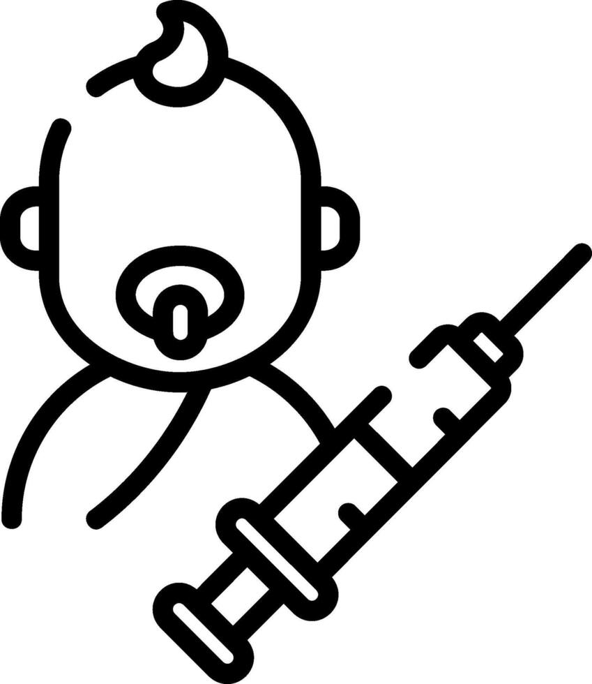A baby holding a syringe with a needle vector
