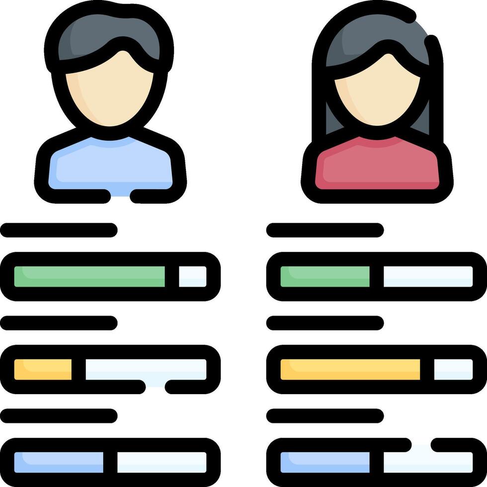 A couple of people are shown in a line of different colors vector