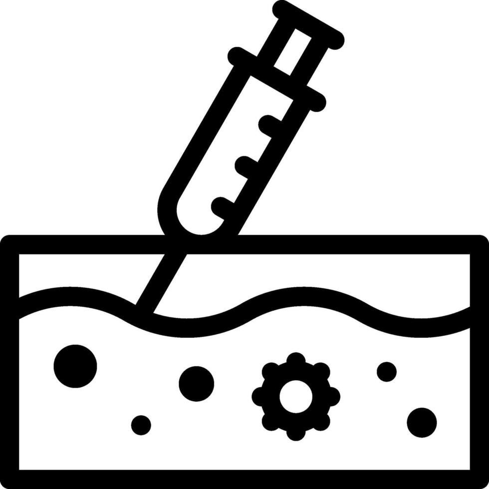 A syringe with a needle in it and a drop of liquid vector