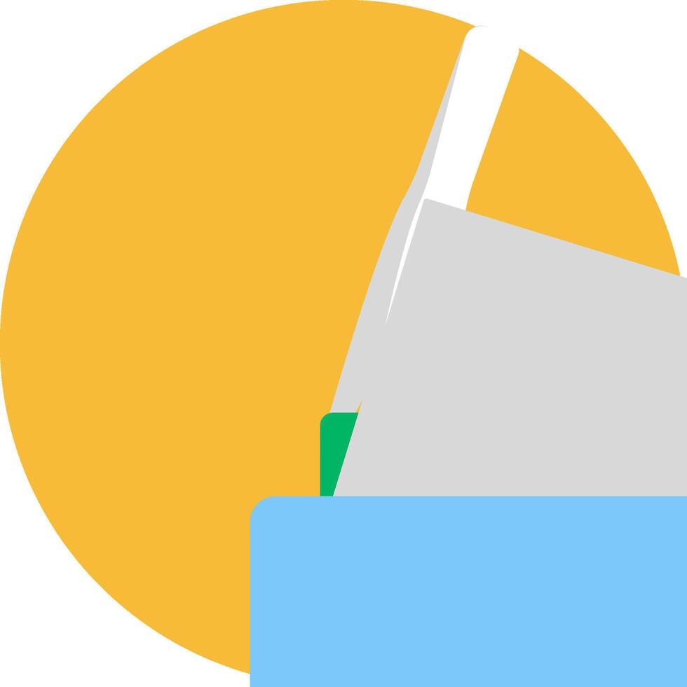 A blue and yellow box with a green and white paper vector