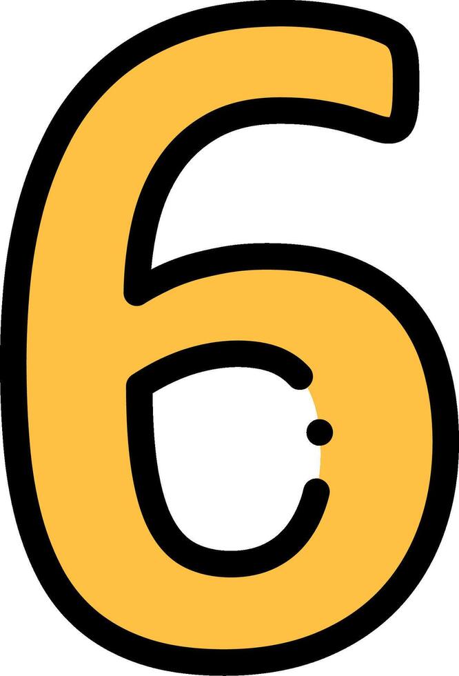 A yellow number six with a black dot in the middle vector