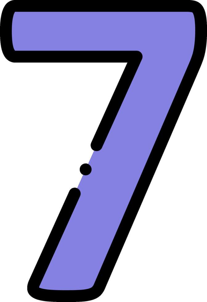 A purple number seven with a black outline vector