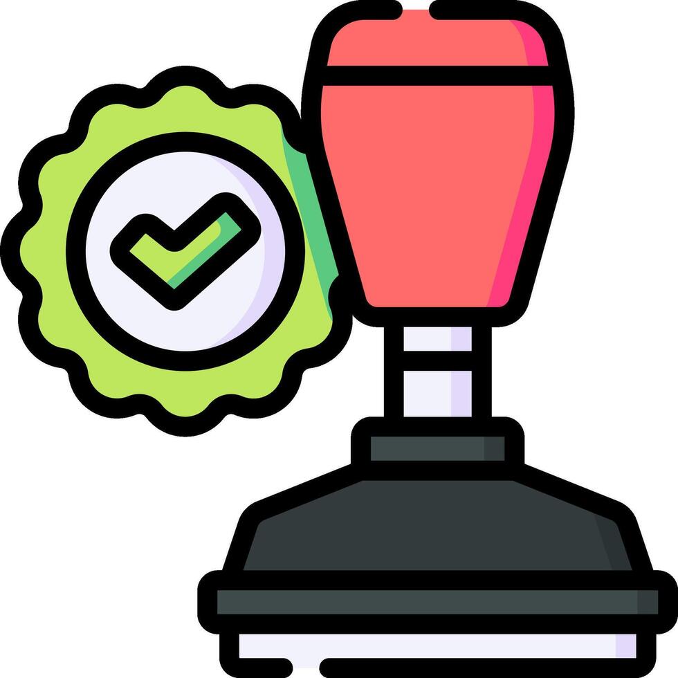 A stamp with a check mark and a red button vector