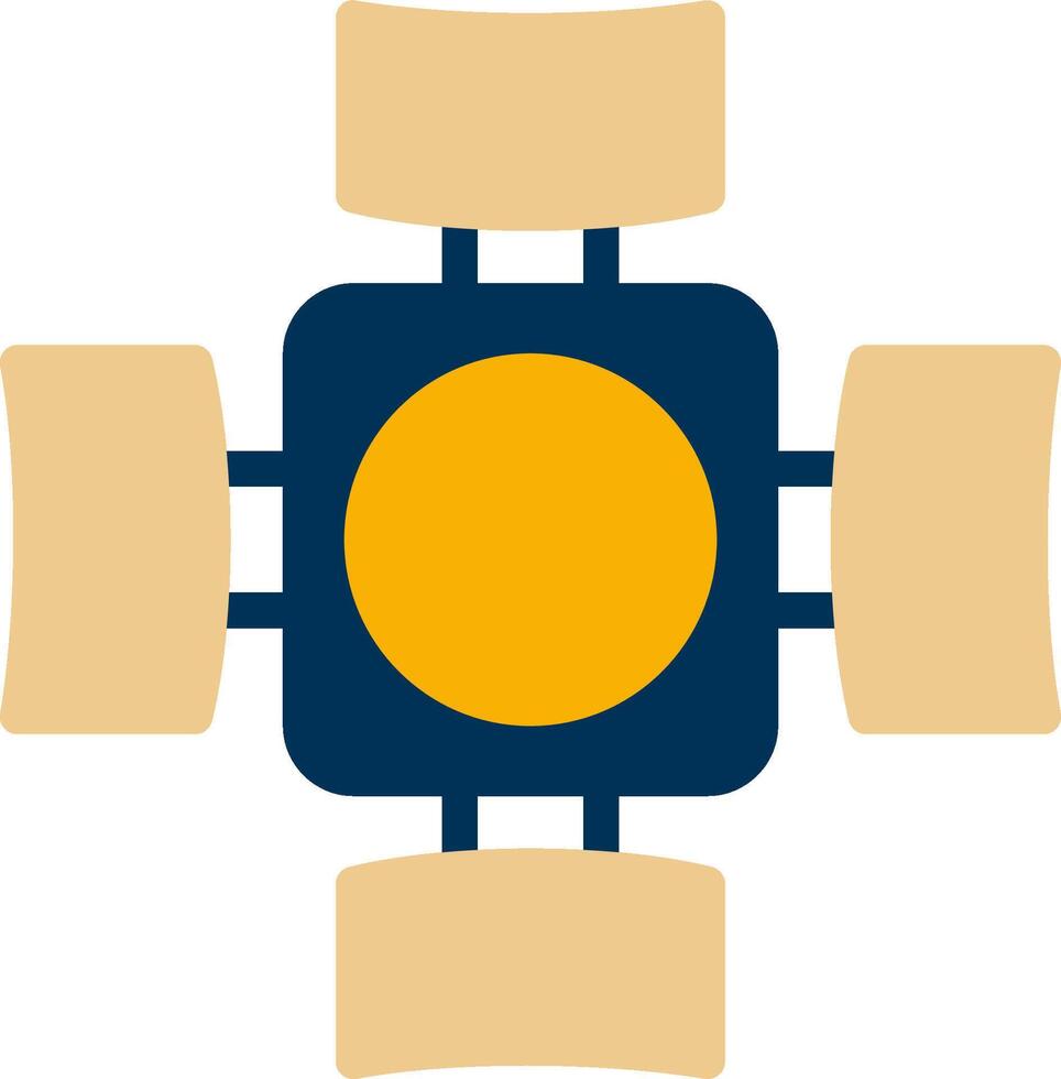 A square table with four chairs and a yellow circle vector