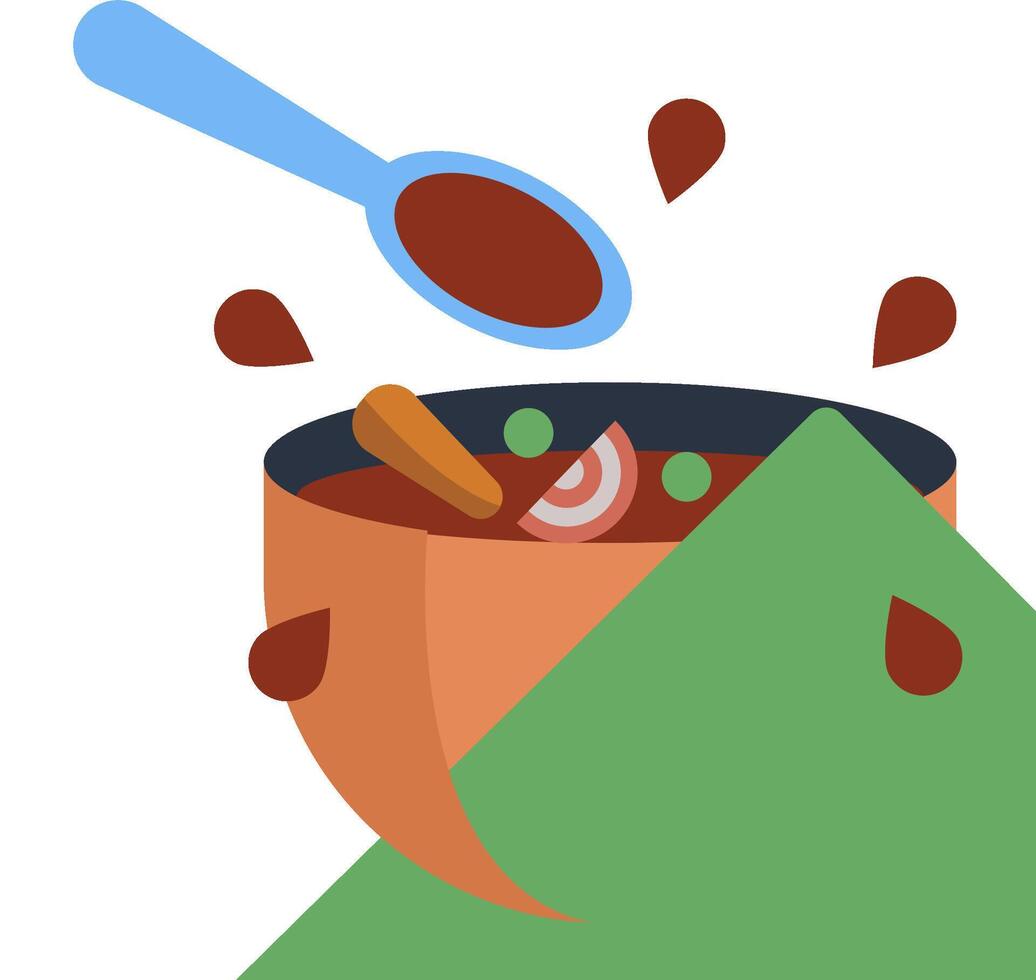 A bowl of soup with a spoon and spoon vector