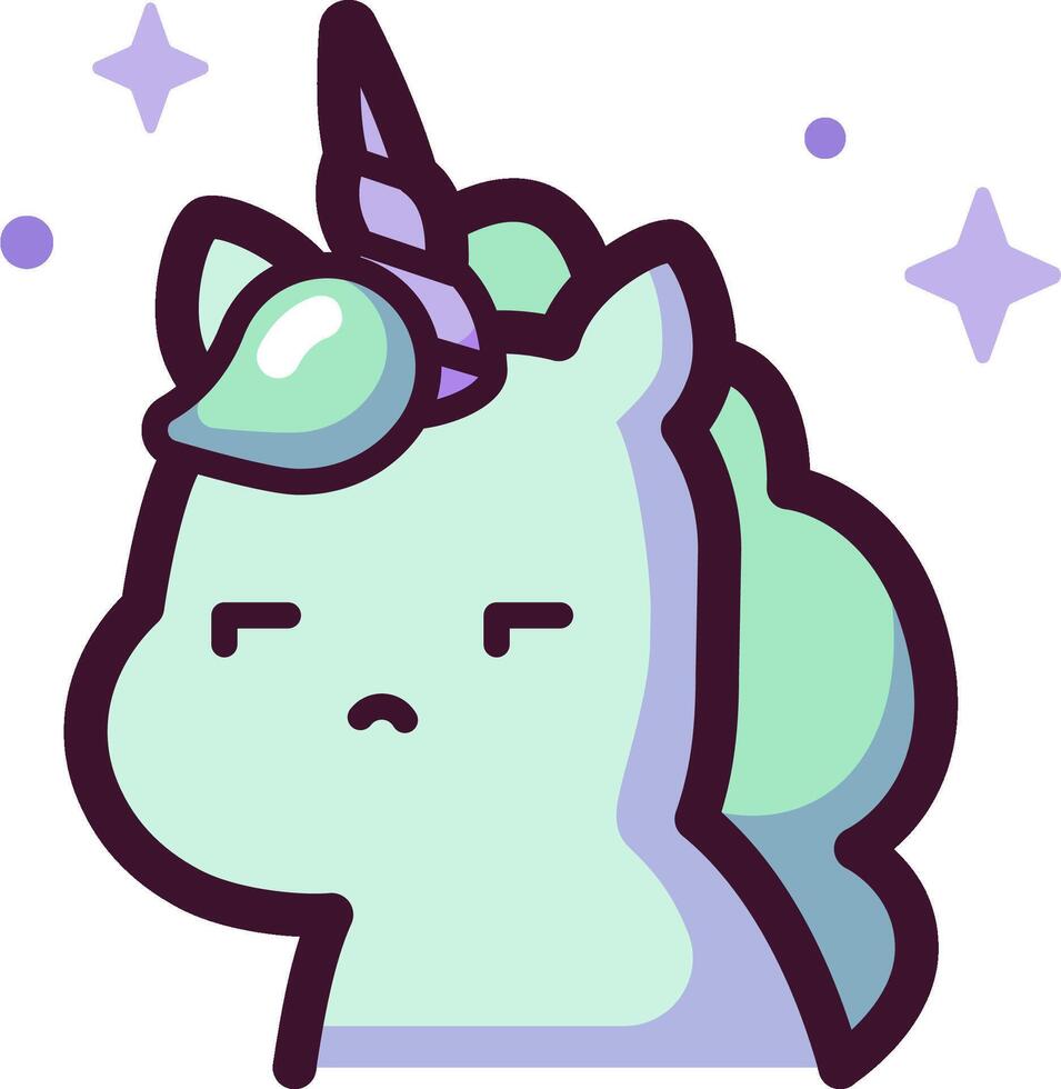 A cartoon unicorn with a green mane and purple horns vector