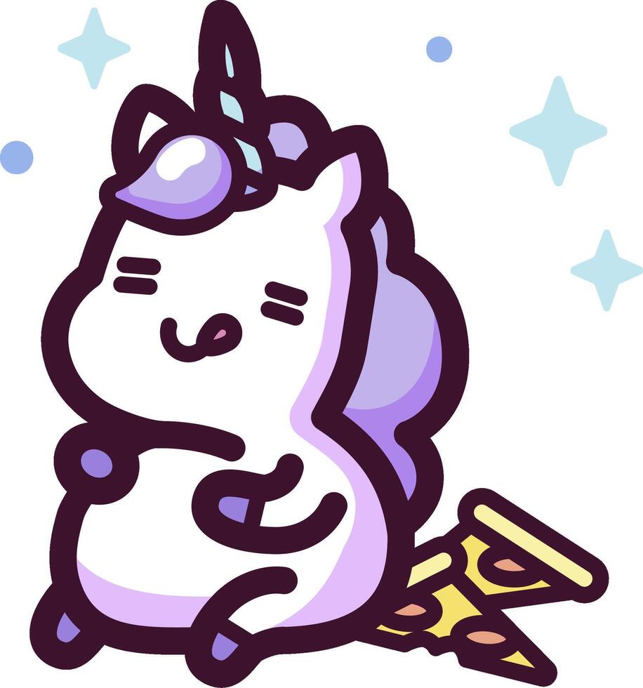 A cute unicorn is sitting on a pizza vector