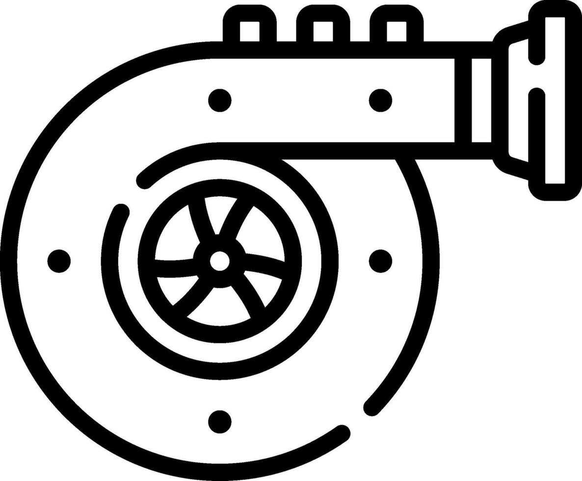 A black and white drawing of a turbocharger vector