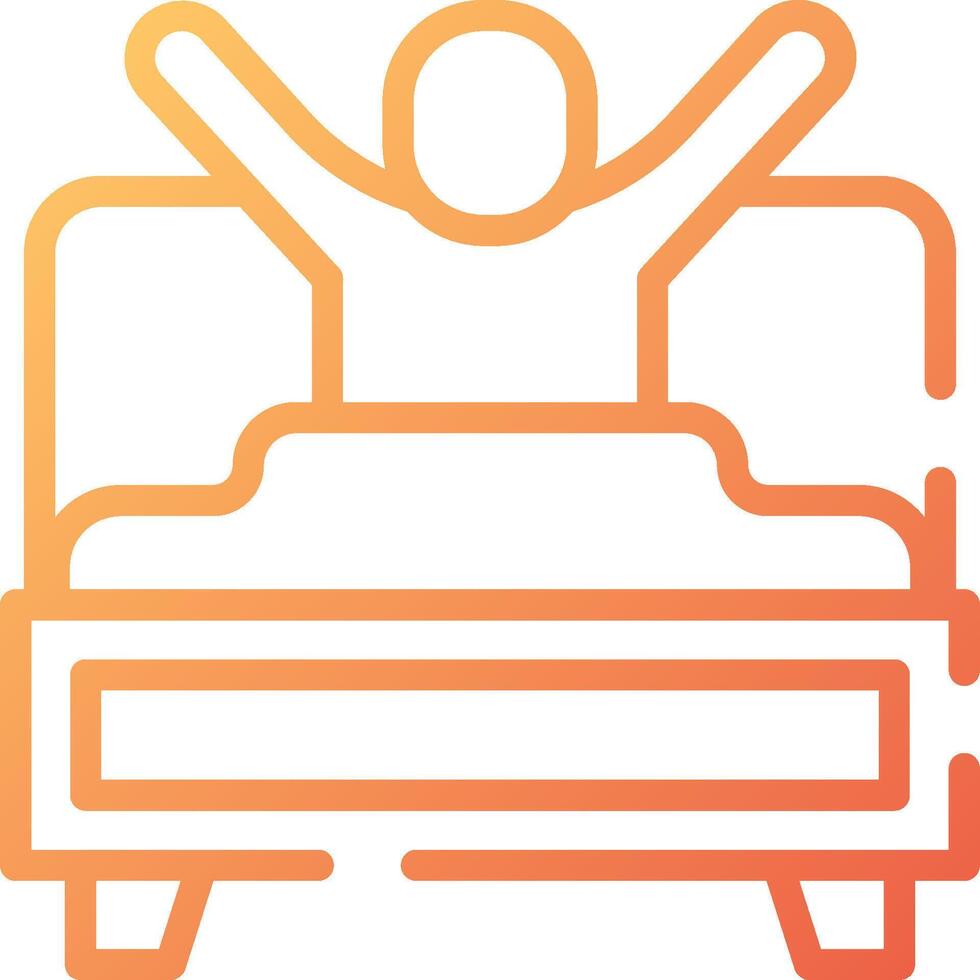 A man is sitting in bed with his arms up vector