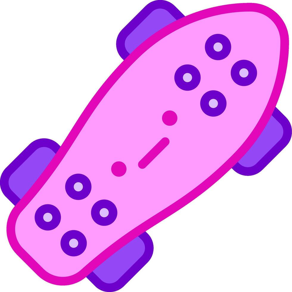 A pink skateboard with purple wheels on it vector