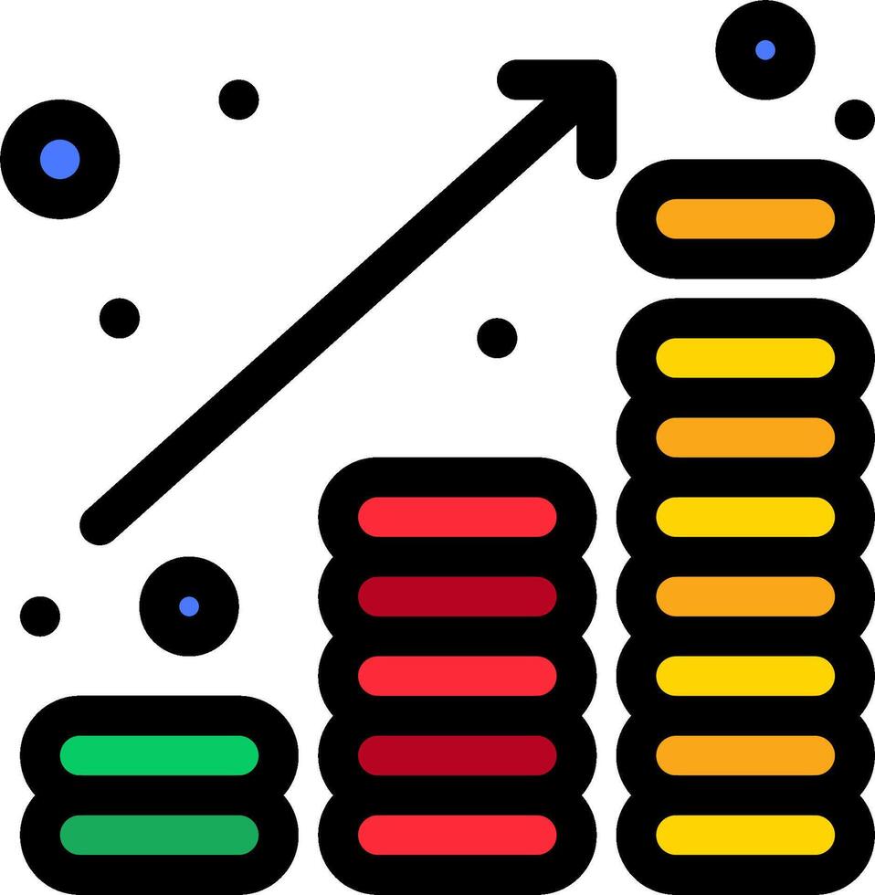 A graph with a bar and a line going up vector