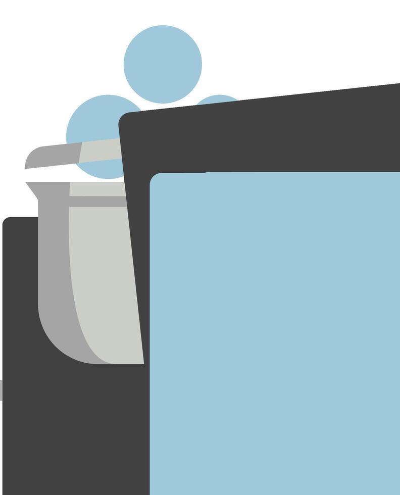 A person is standing in front of a refrigerator vector