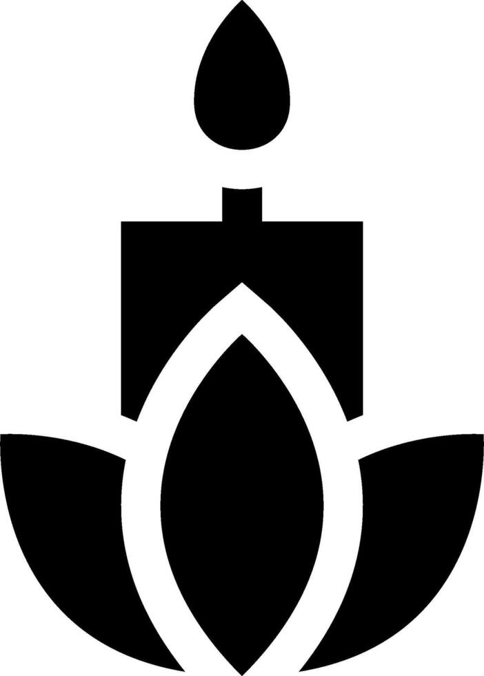 A black and white logo of a candle and lotus flower vector