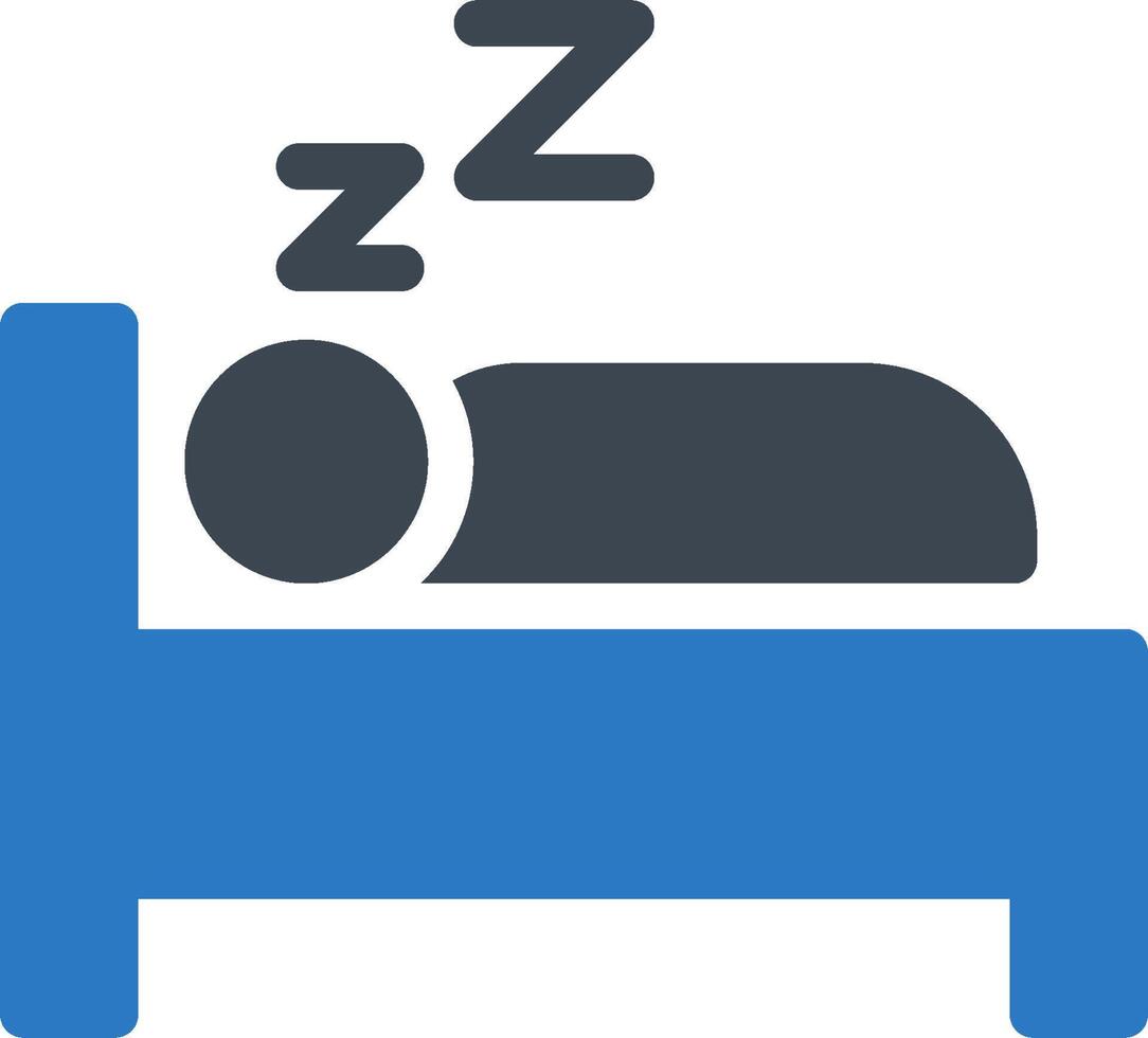 A person sleeping in a bed with a blue and white icon vector