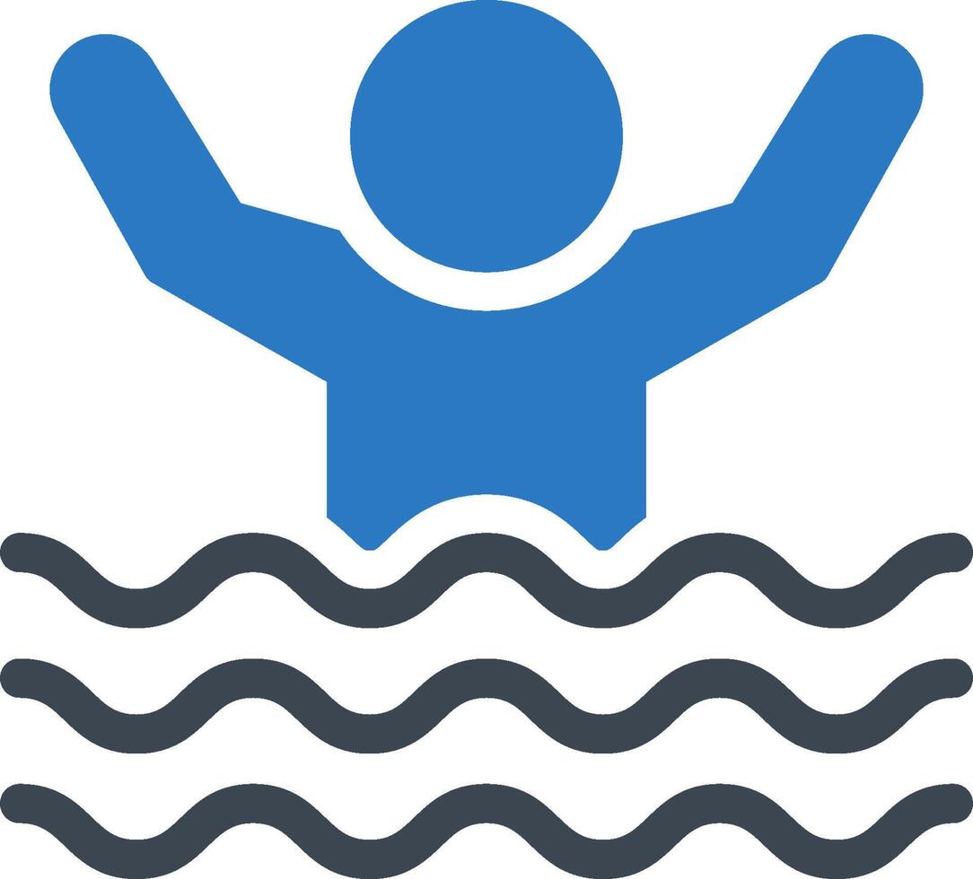 A blue icon of a person in the water vector