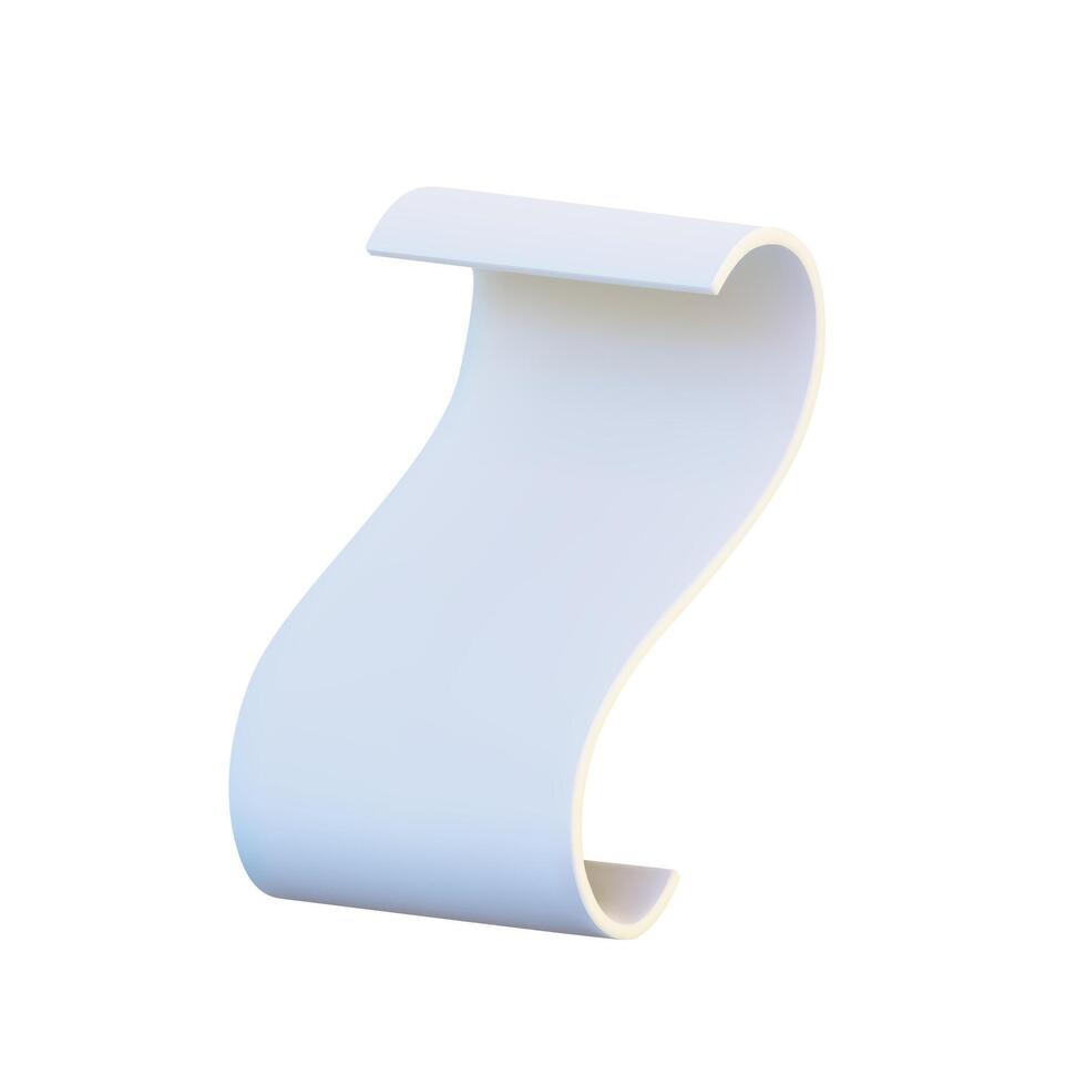 3D illustration of single sheet of paper with gentle curl, creating soft, flowing appearance. Perfect for use in document, office, memo, and stationery designs or as decorative element vector