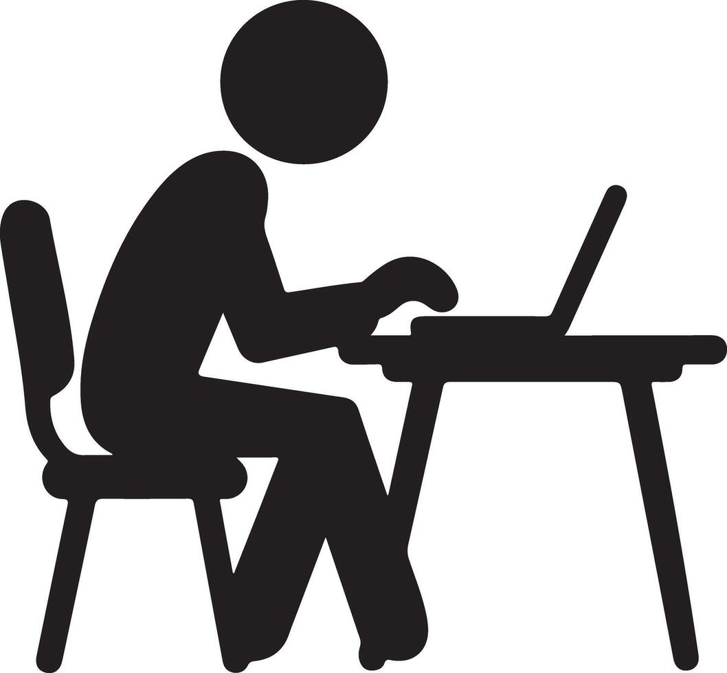 Silhouette of a person typing on a laptop at a desk vector