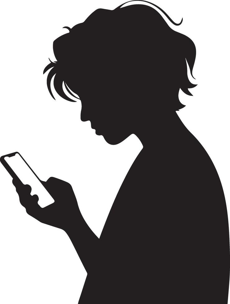 Silhouette of a person holding a smartphone vector