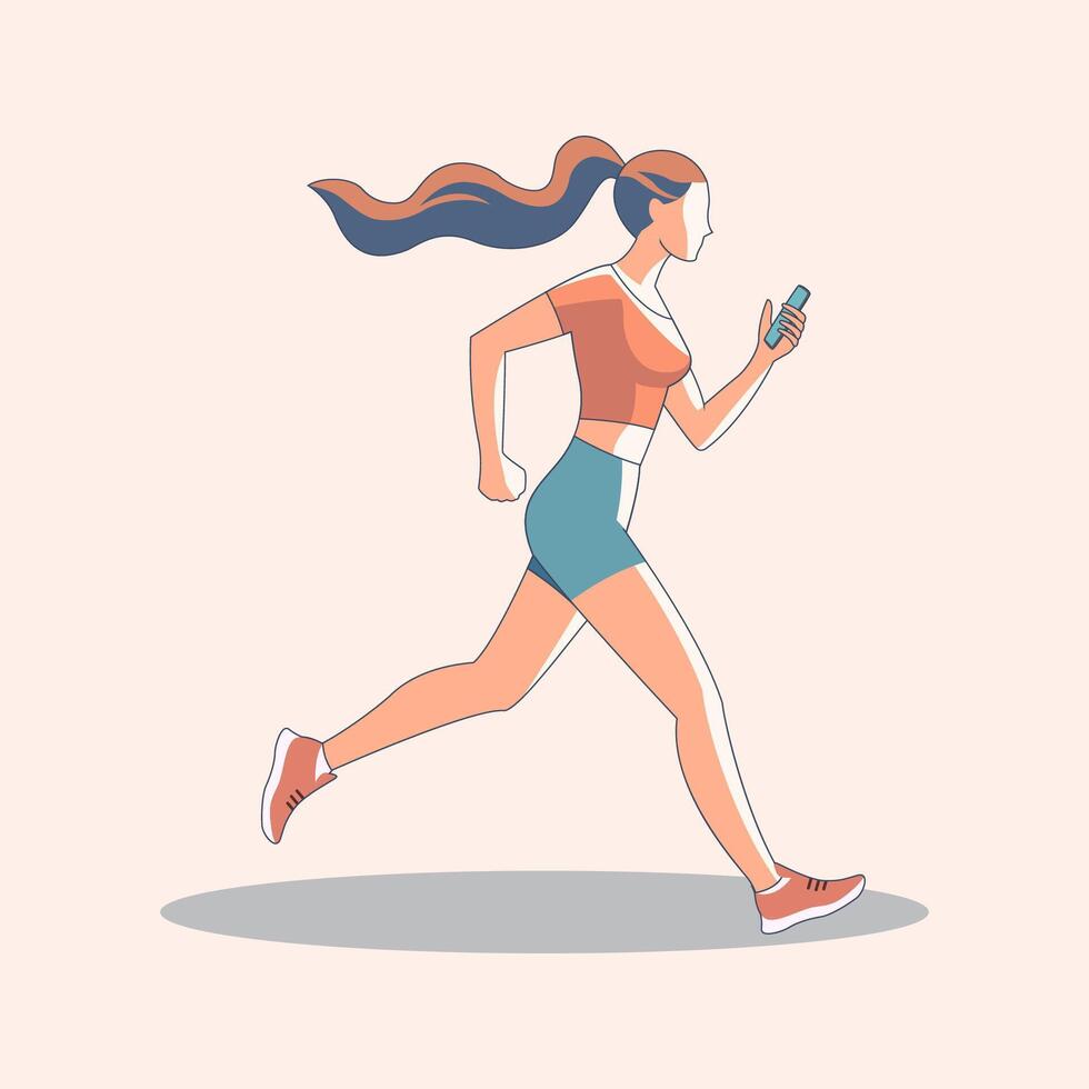 A Woman Running or Jogging Colorful Character Illustration Flat Design vector