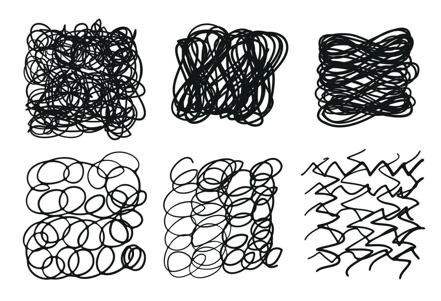 Set of sketchy doodle texture. Pattern, texture, line hand drawn. Hatch drawing pen ink and crosshatch draw pencil sketch. Doodle scratch style. Black shape isolated on white background. vector