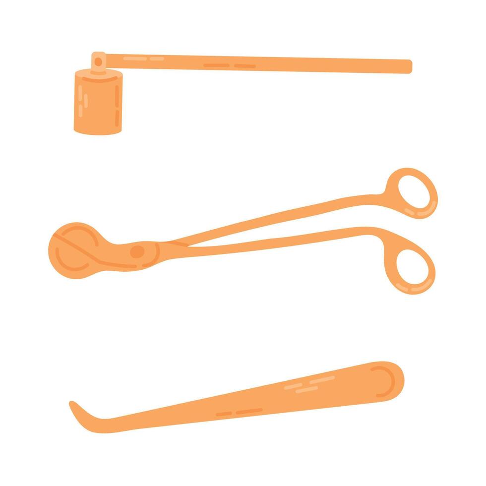 Hand drawn candle accessory. Doodle trimmer, wick dipper and snuffer. vector