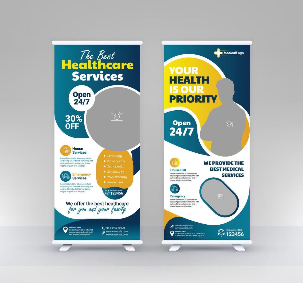 professional stand roll up medical healthcare signage pullup banner design template vector