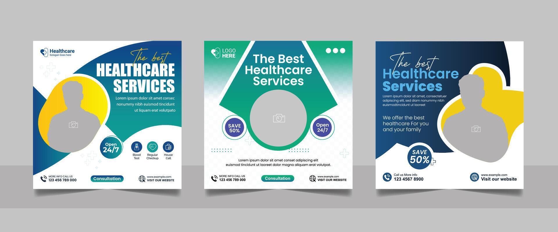 Medical healthcare social media post square web banner template vector