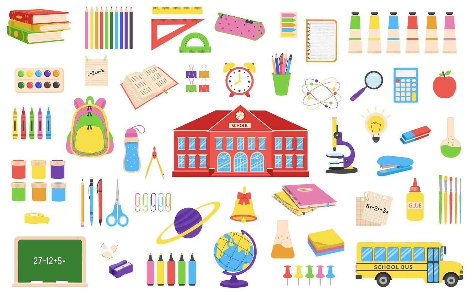 Set of school supplies. Back to school. vector