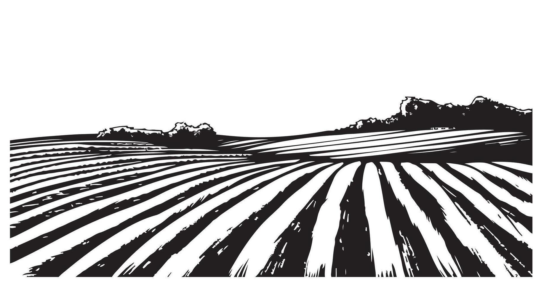 Field graphic black white landscape sketch illustration vector