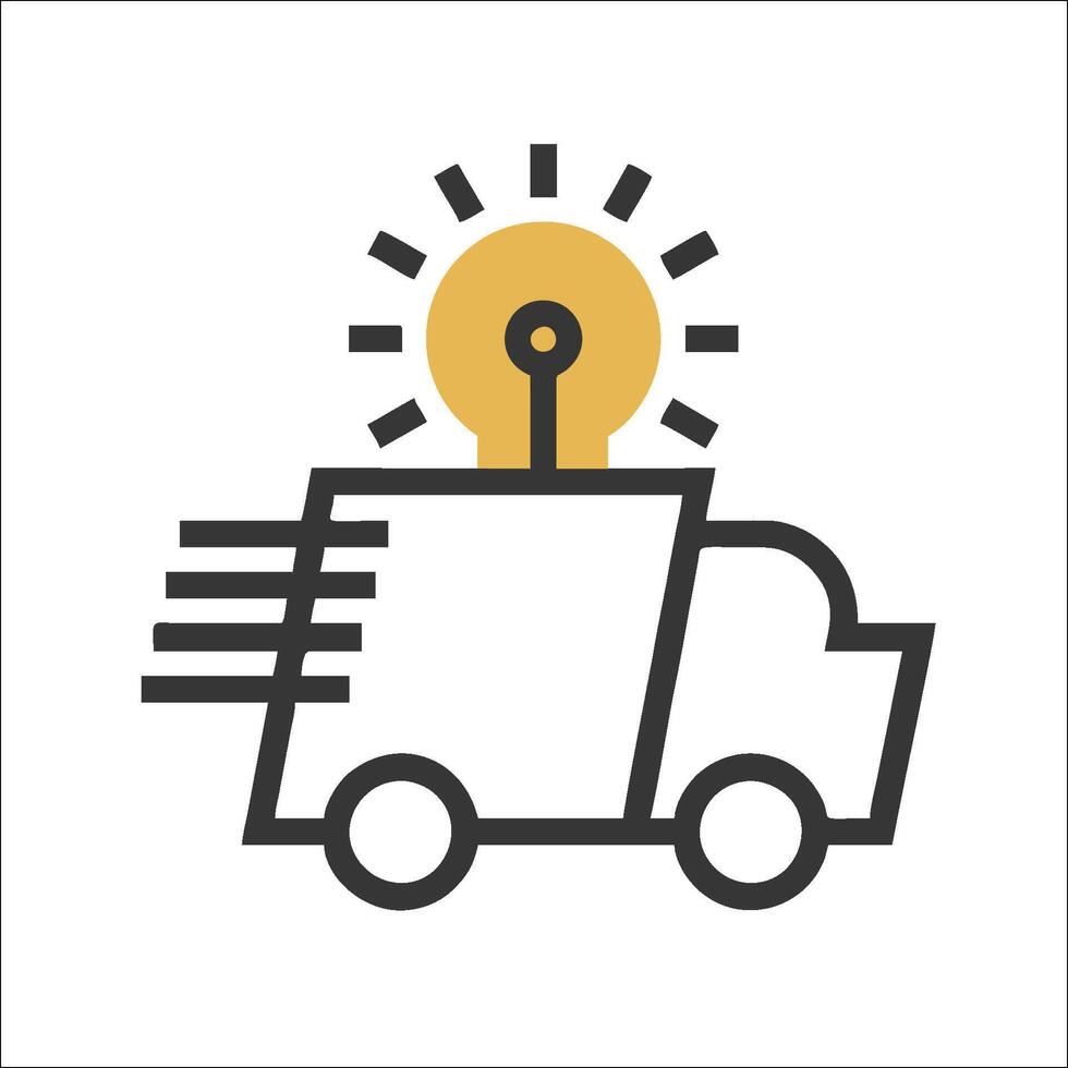 Delivery truck with light bulb icon vector