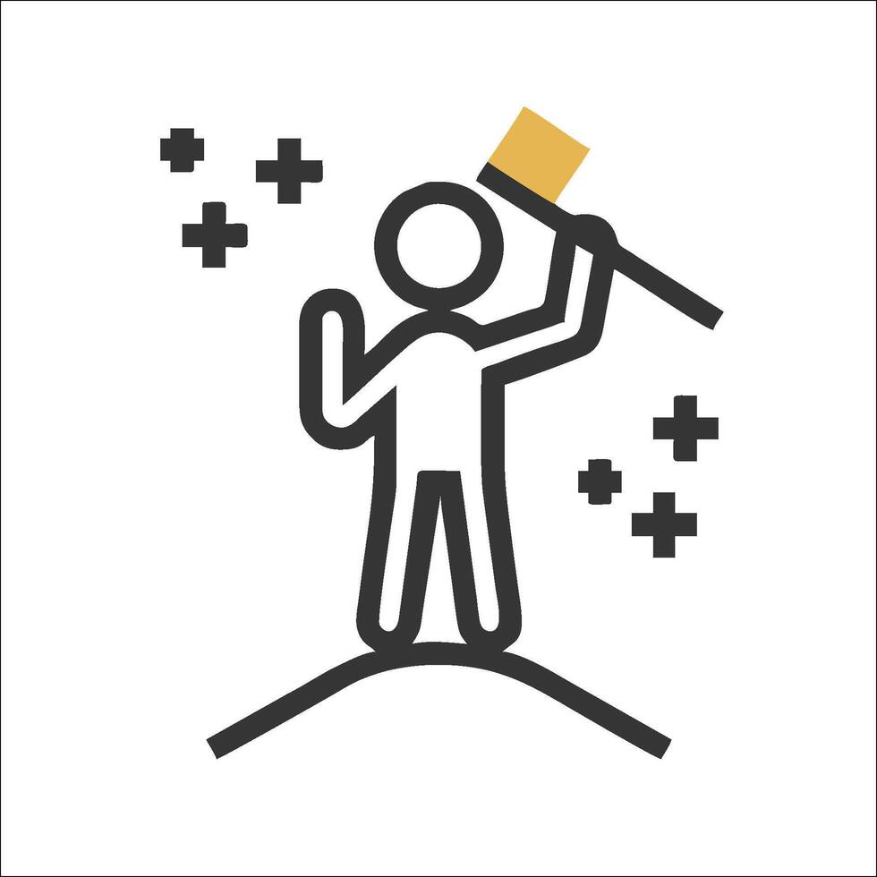 A man holding a broom and a sign that says cleaner vector