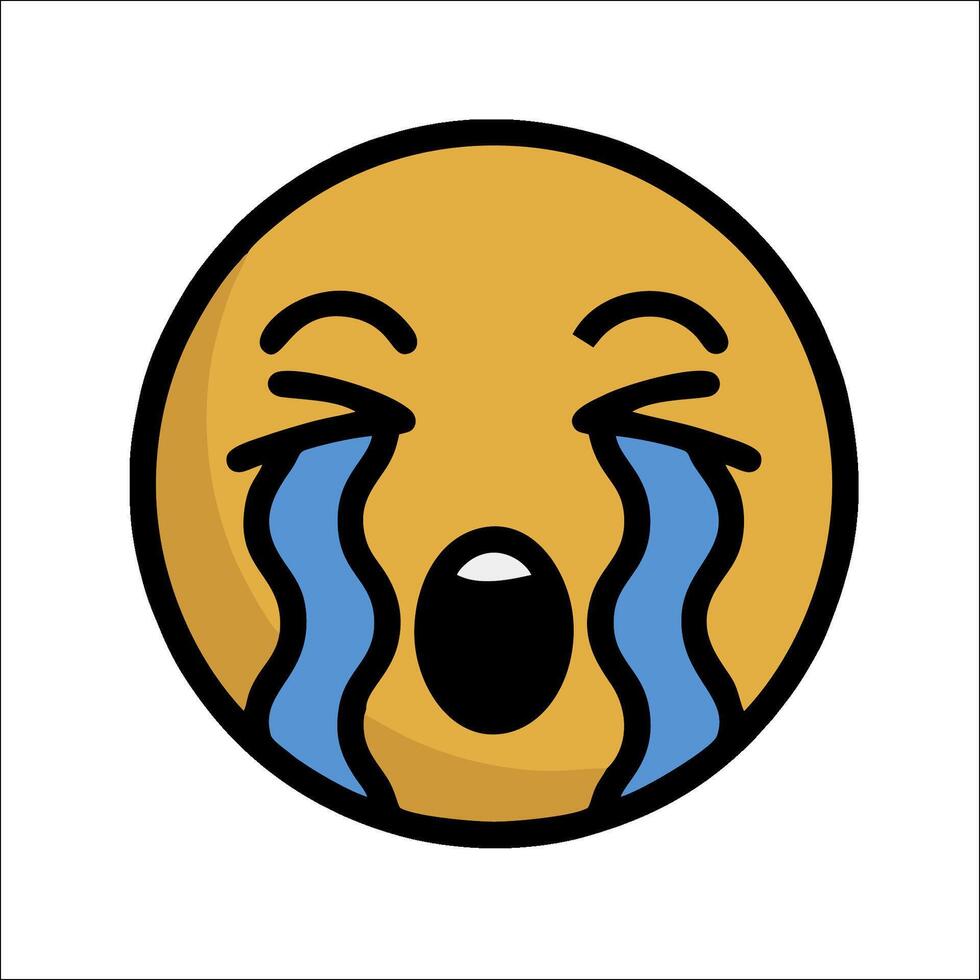 A crying emoticion with a blue tongue vector
