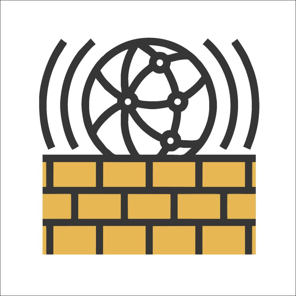 A globe on a brick wall with a network symbol vector