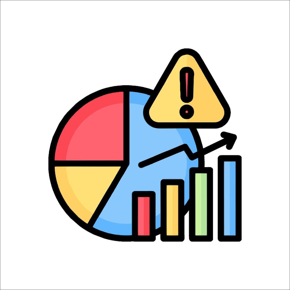 A pie chart with a graph and a warning sign vector