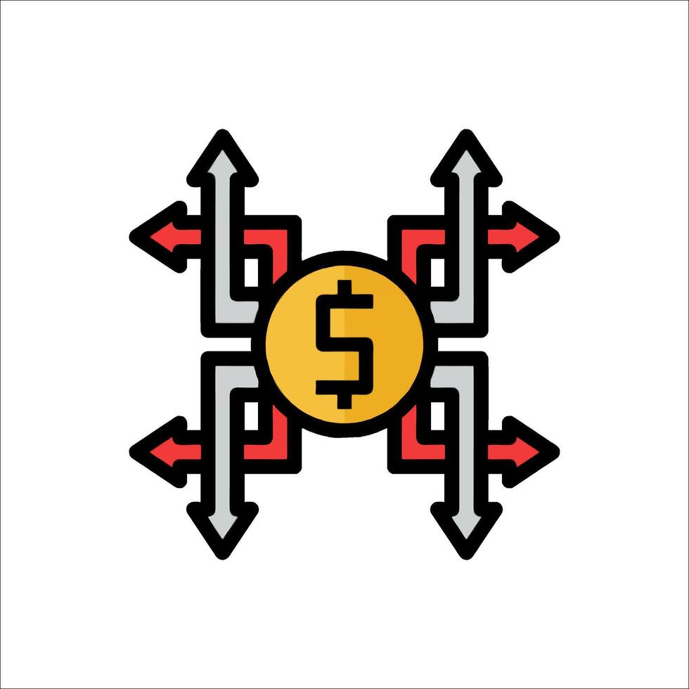 A dollar sign in the middle of arrows vector
