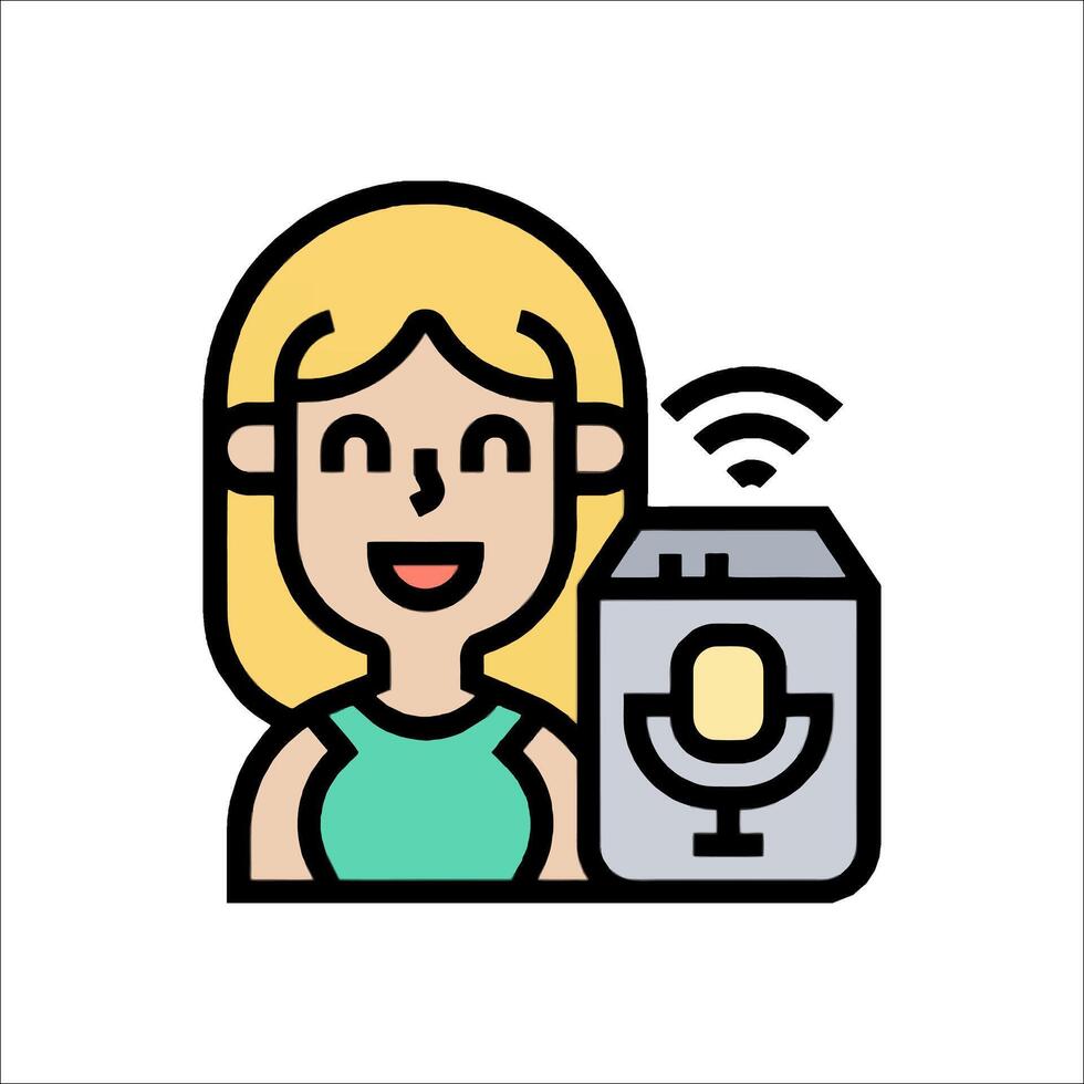 A woman holding a microphone and a can of soda vector