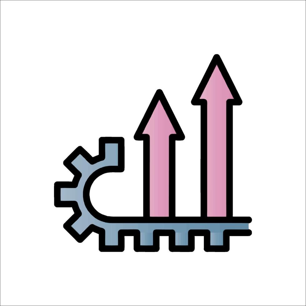 An icon of a gear and arrow with a line vector