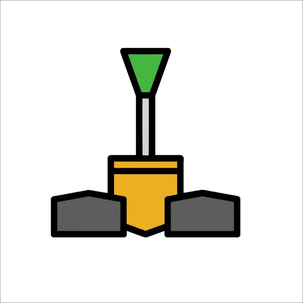 A shovel and shovel with a green flag vector