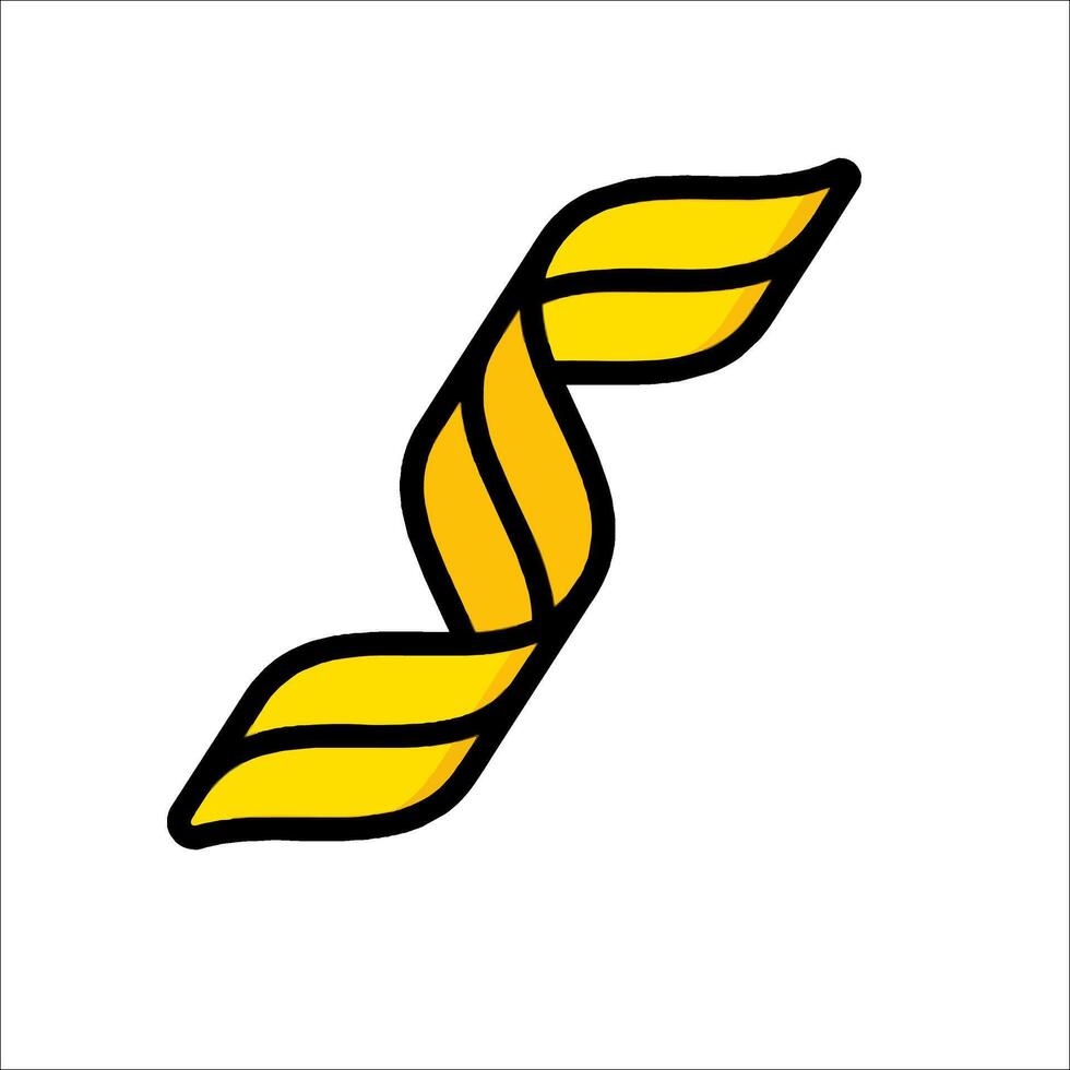 A yellow and black logo with a curved shape vector
