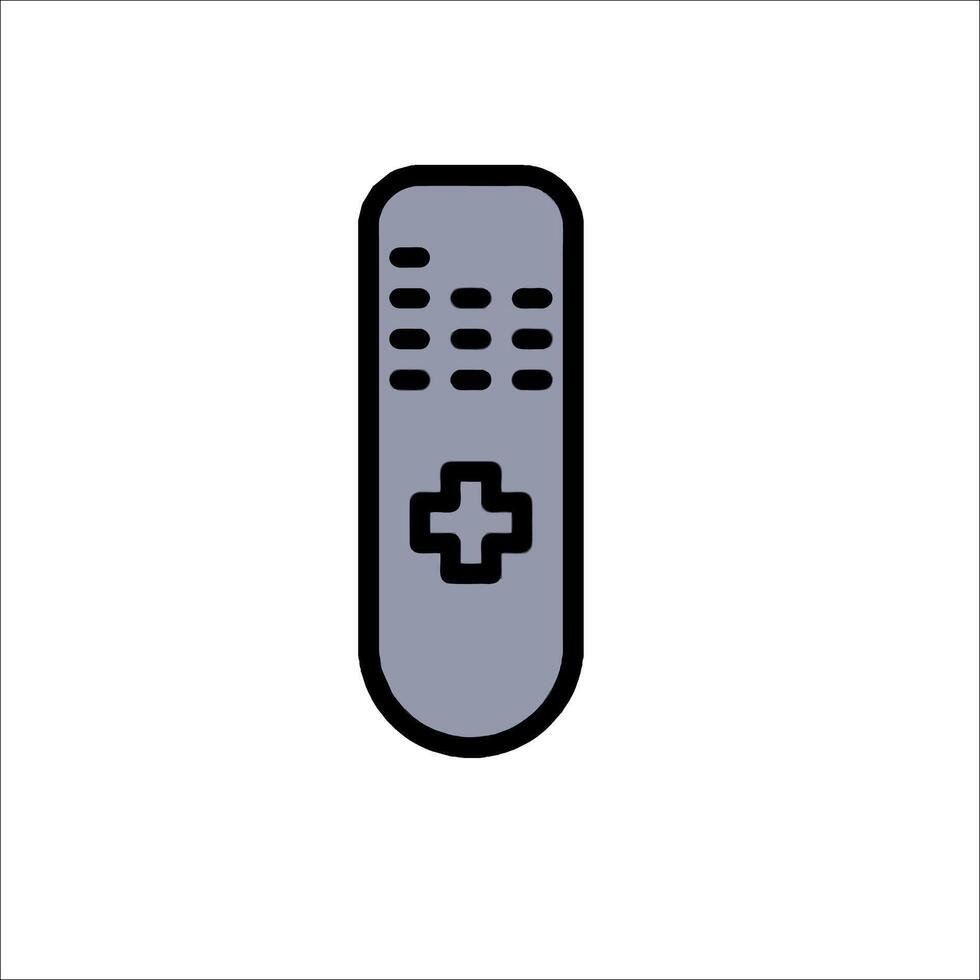 A remote control is shown in a flat style vector