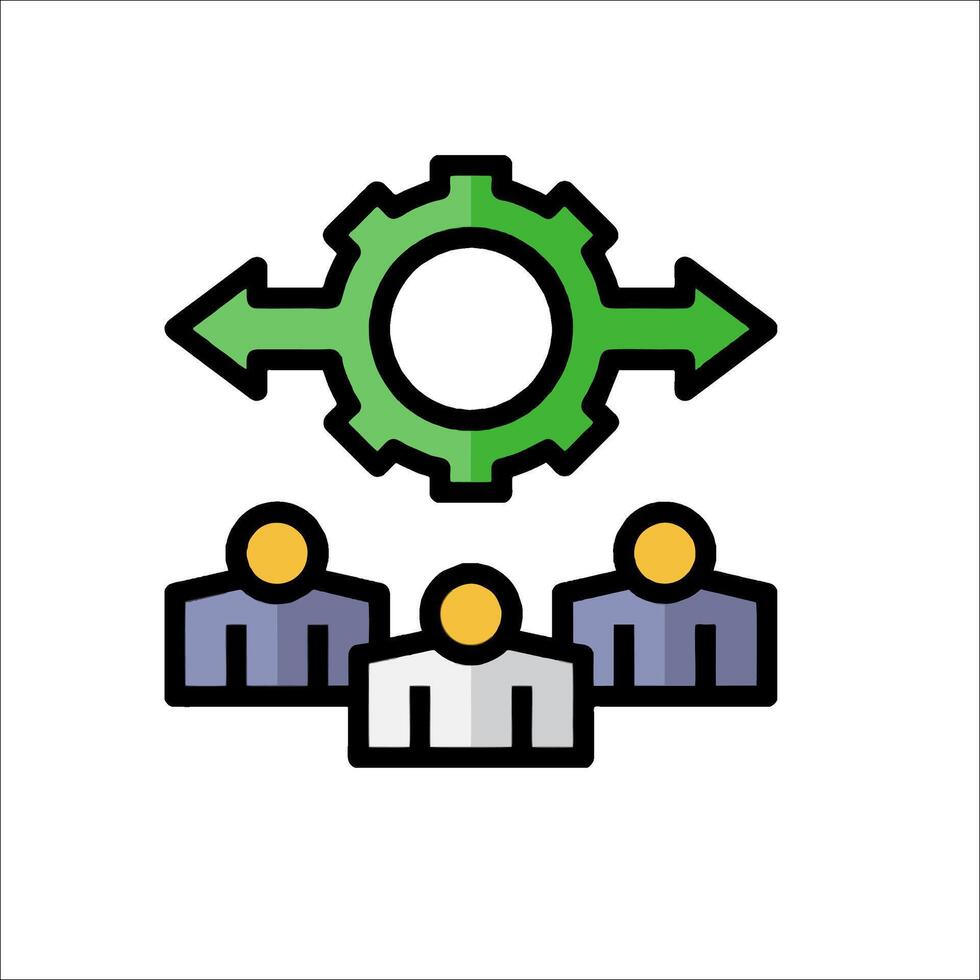 A group of people with a green arrow pointing to the left vector