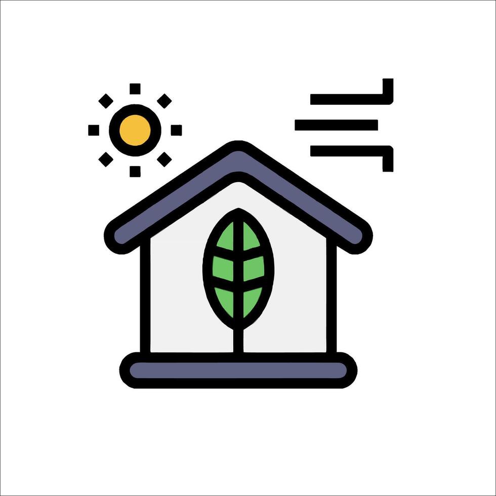 A house with a leaf on it and a sun vector