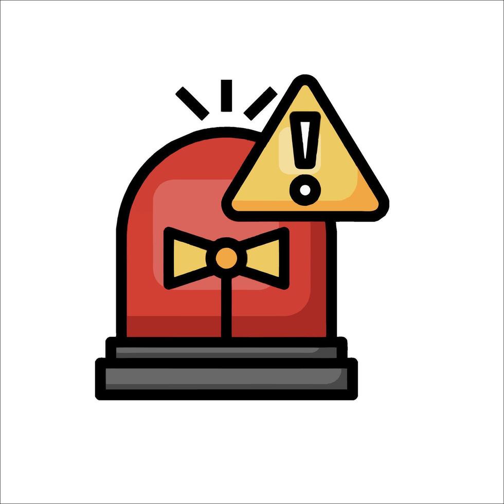 A red alarm clock with a yellow caution sign vector