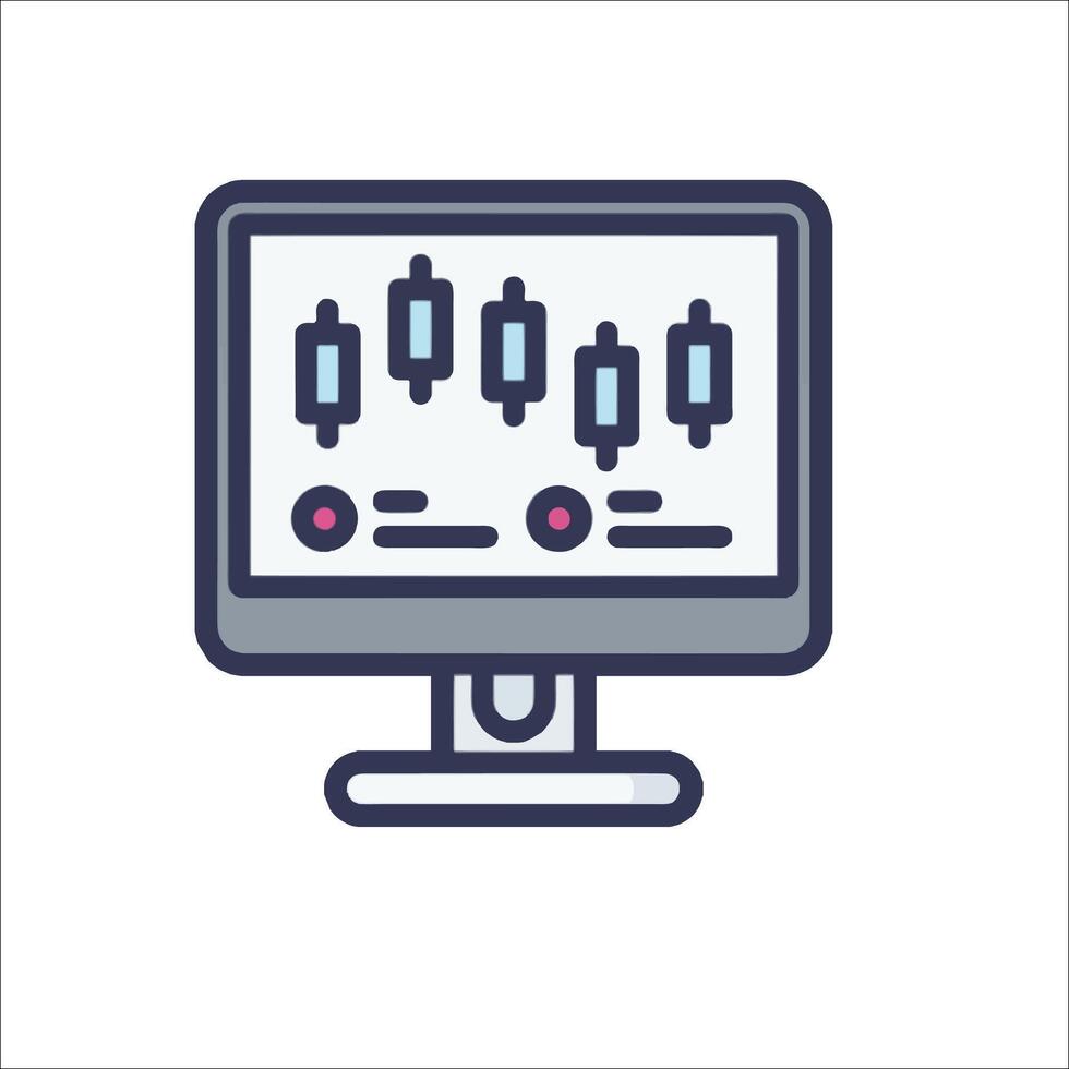 A computer monitor with a line drawing of a stock chart vector