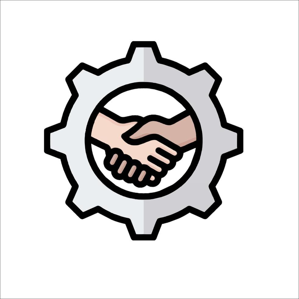 Handshake icon in gearwheel illustration vector