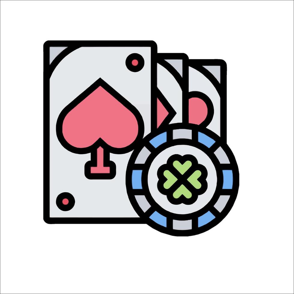 A poker chip and two cards on a white background vector