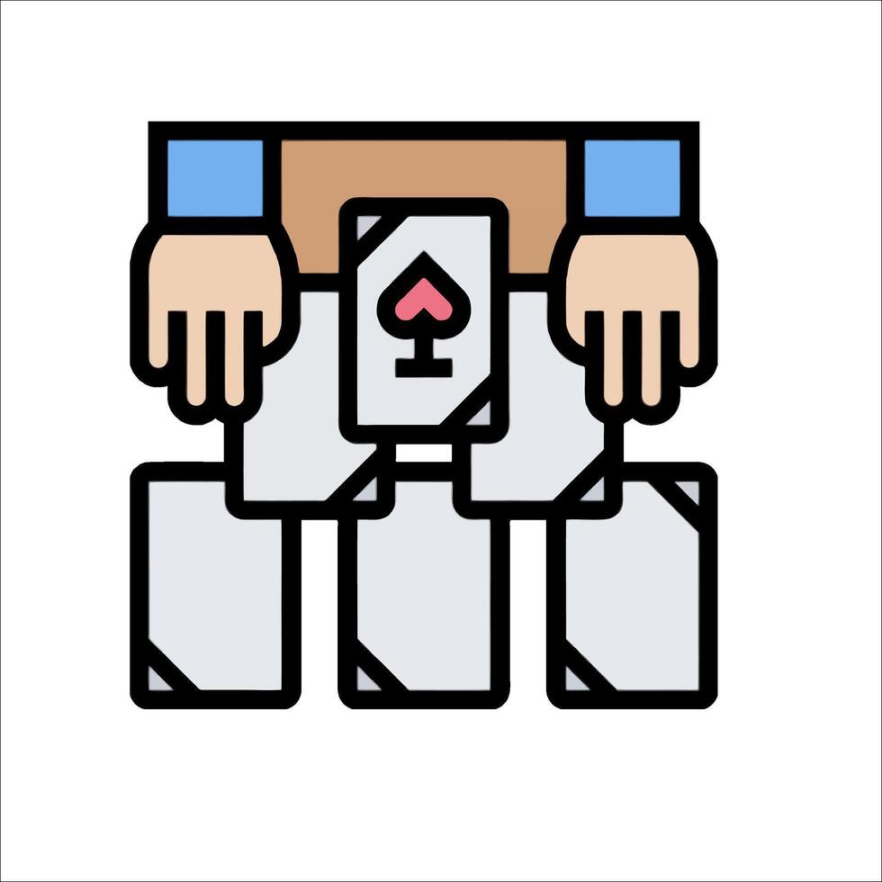 A hand holding a deck of cards icon vector