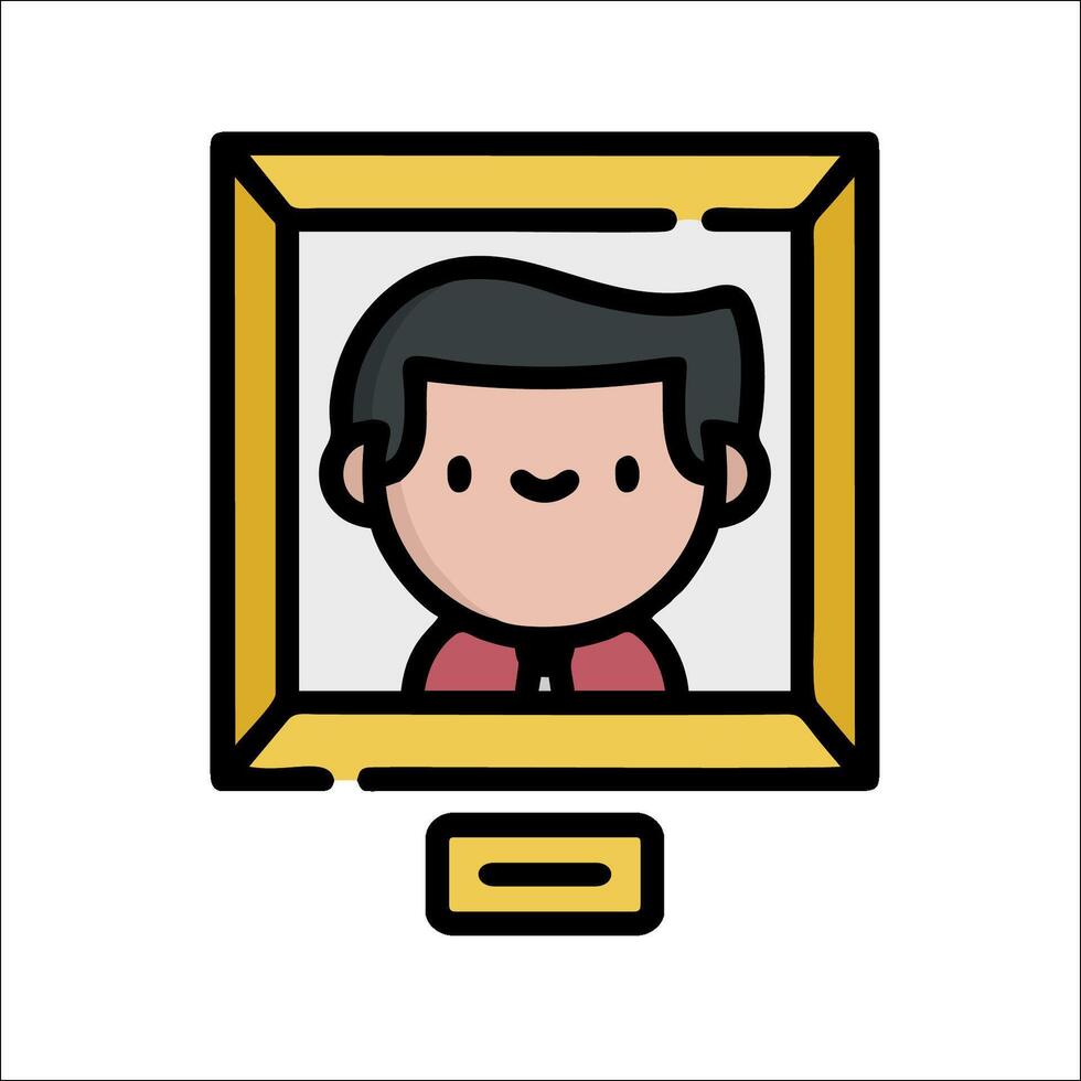A man is looking at a computer screen in a frame vector