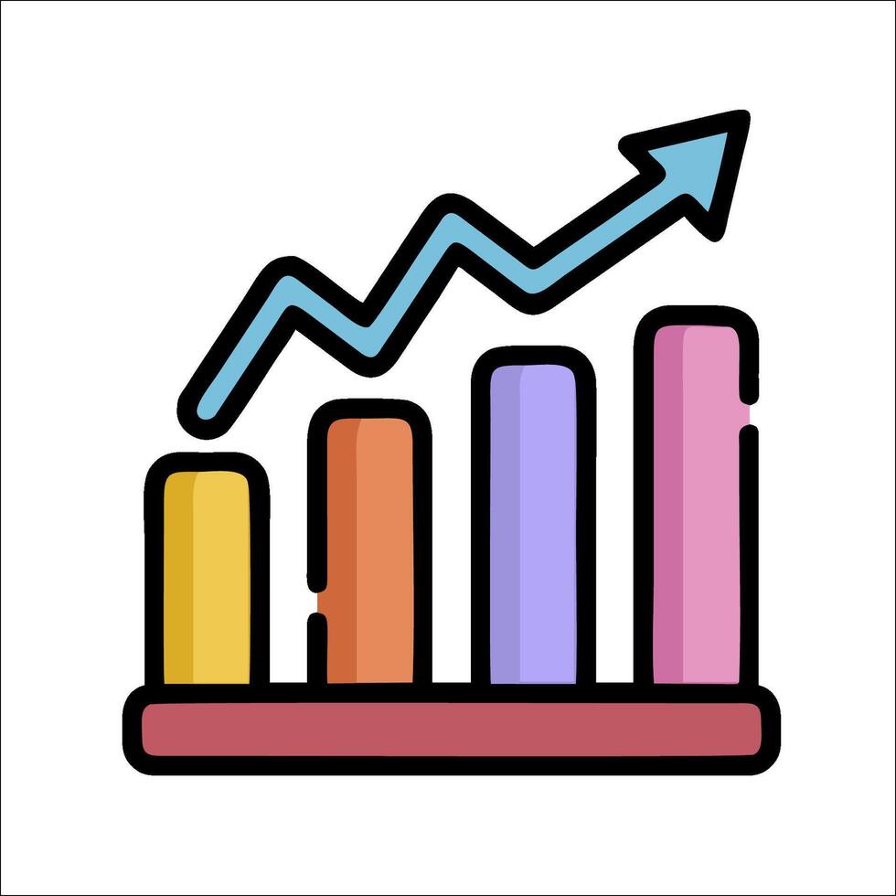 An icon of a bar chart with an arrow going up vector